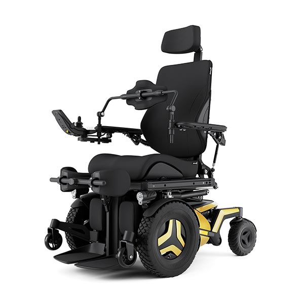 Permobil F5 Corpus VS Standing Power Wheelchair in seated position from a frontal view