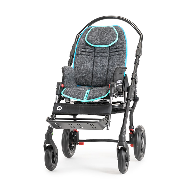Bug pediatric tilt-in-space wheelchair front view dark gray and green