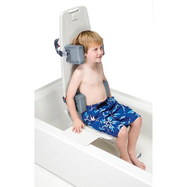 Child sitting in the pediatric AquaLift Bath System