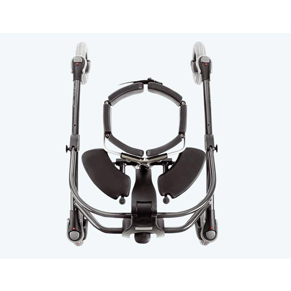 The Etac/R82 Mustang pediatric folding gait trainer top view with body support brace