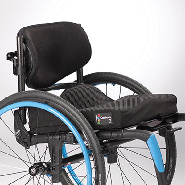wheelchair with Ride Designs Custom 2 Wheelchair Cushions installed