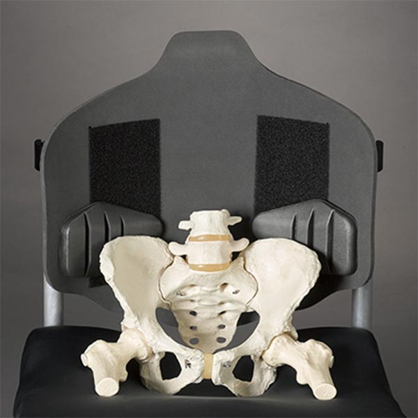 Java Back Wheelchair Back Support by Ride Designs supporting a human pelvis